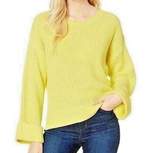 Sanctuary Lemon Yellow Chunky‎ Knit Crew Neck Sweater Size L